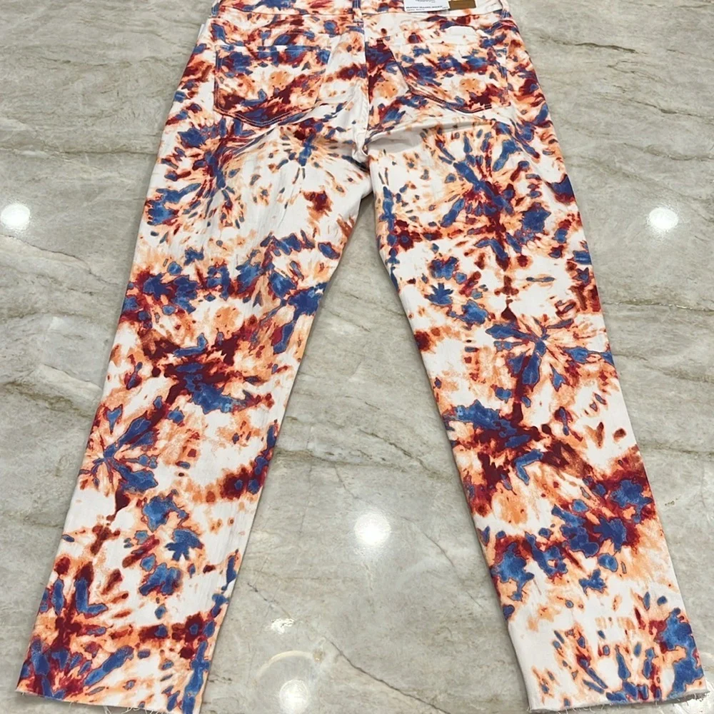 NEW SkinnyGirl Reagan Seamed Skinny High‎ Rise Capris Raw Hem Tie Dye Size 6